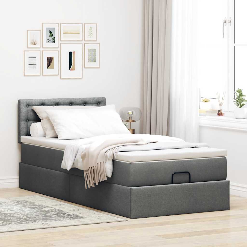 Structure de lit otomane 80x200cm matelas en tissu gris foncé