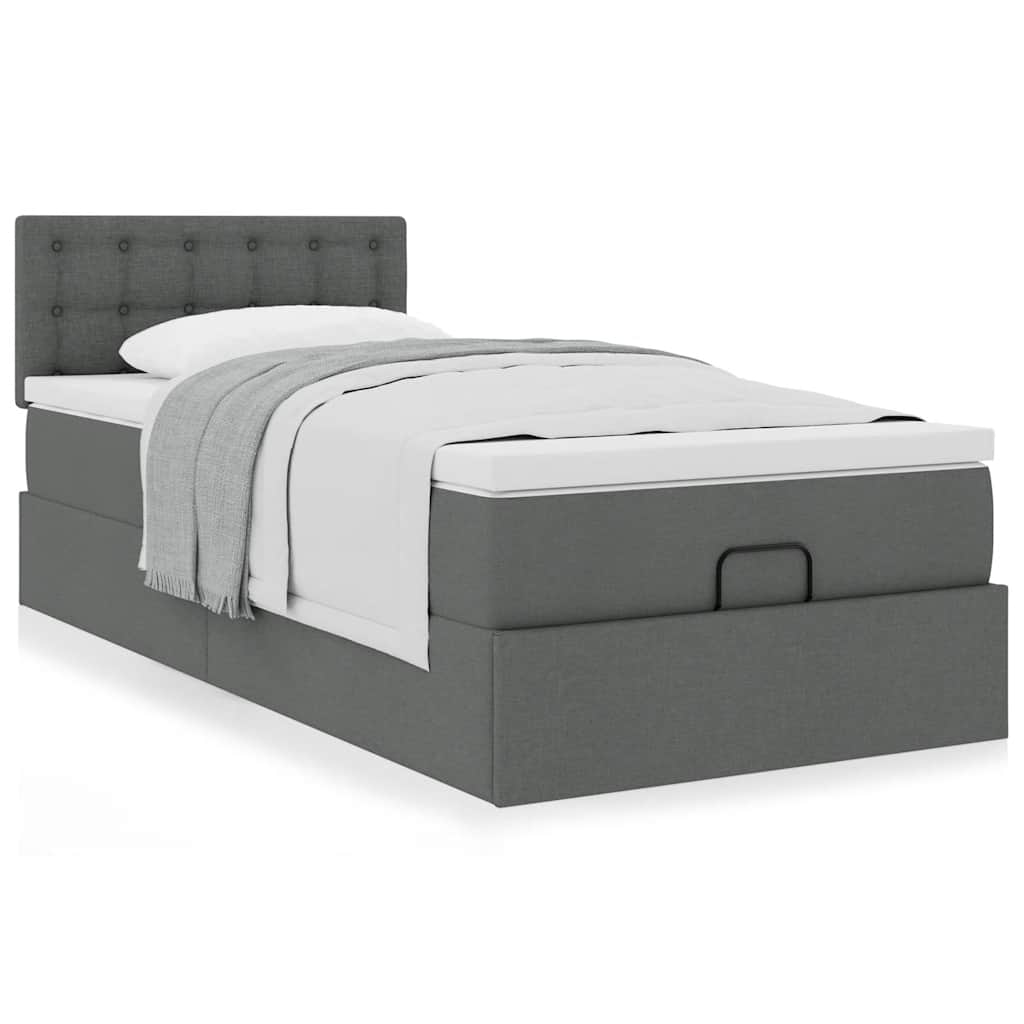 Vetonek Estructura cama otomana colchón tela gris oscuro 90x190cm