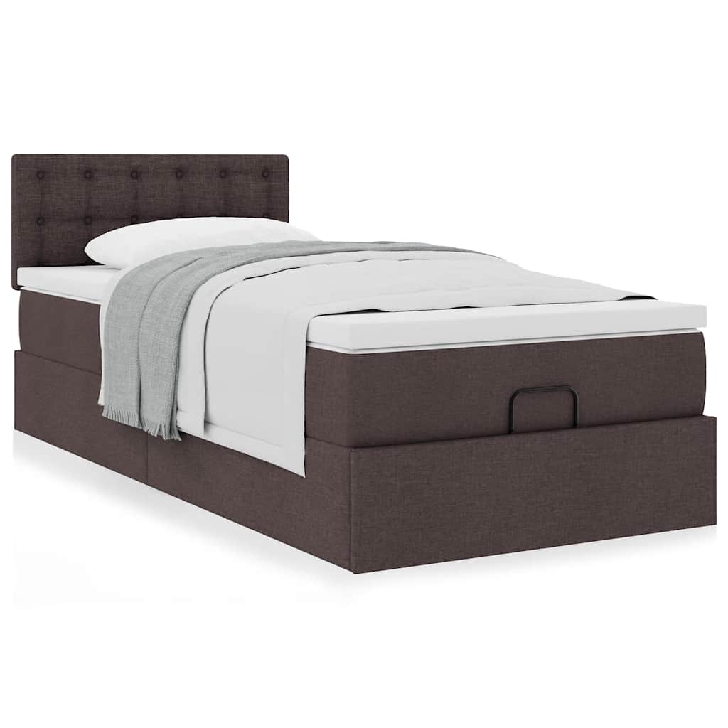 Vetonek Estructura cama otomana colchón tela marrón oscuro 90x190 cm