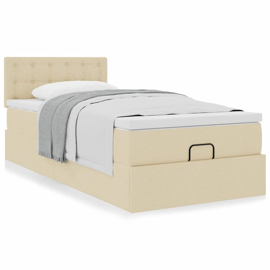 Vetonek Estructura de cama otomana con colchón, crema 90x190cm