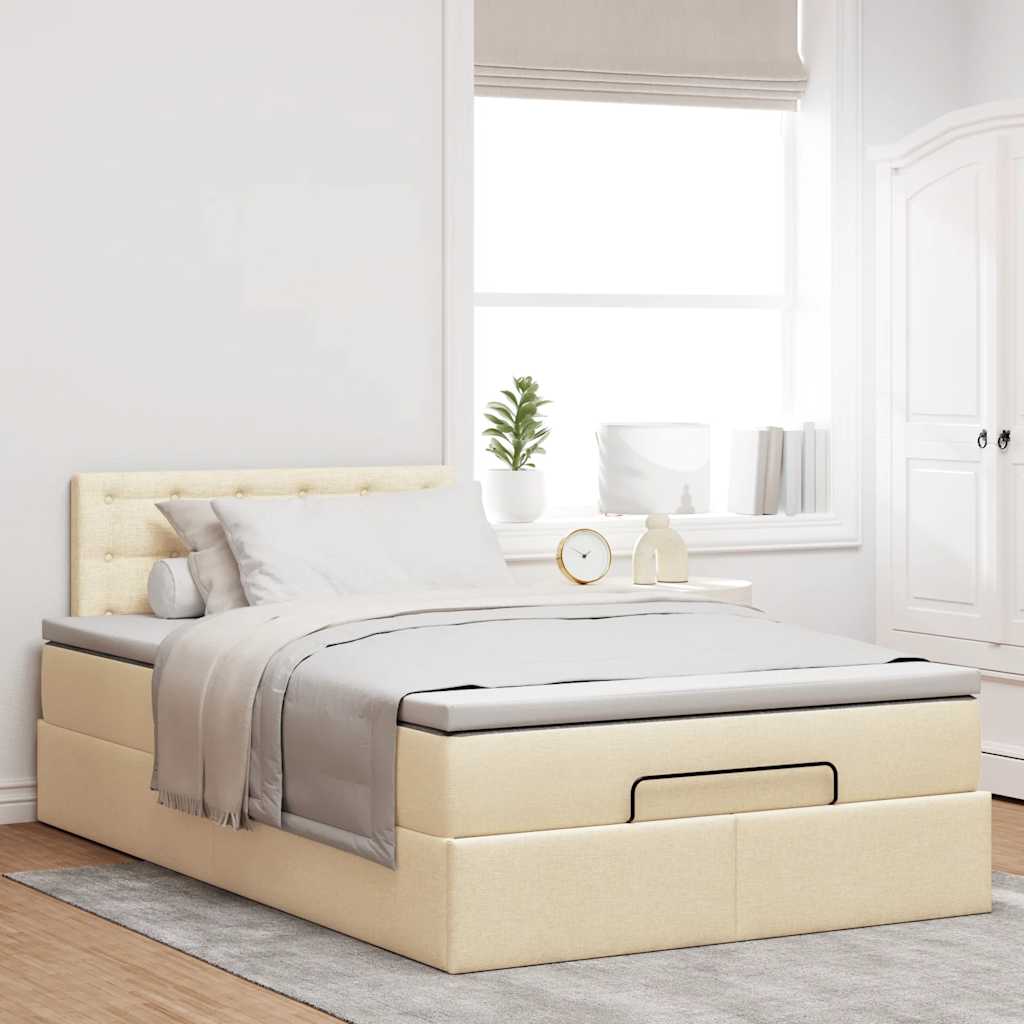 Ottoman bed structure with 120x200 cm cream cloth mattress