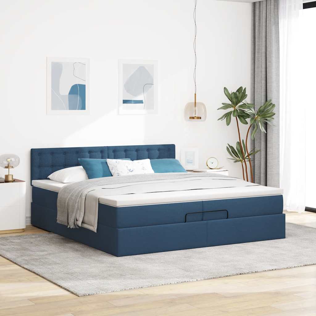 Ottoman bed structure with mattress, blue 200x200 cm