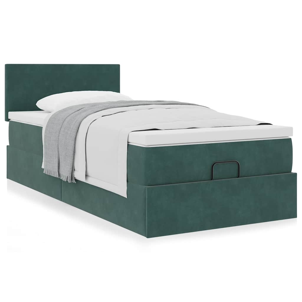 Vetonek Estructura de cama otomana con colchón terciopelo verde oscuro