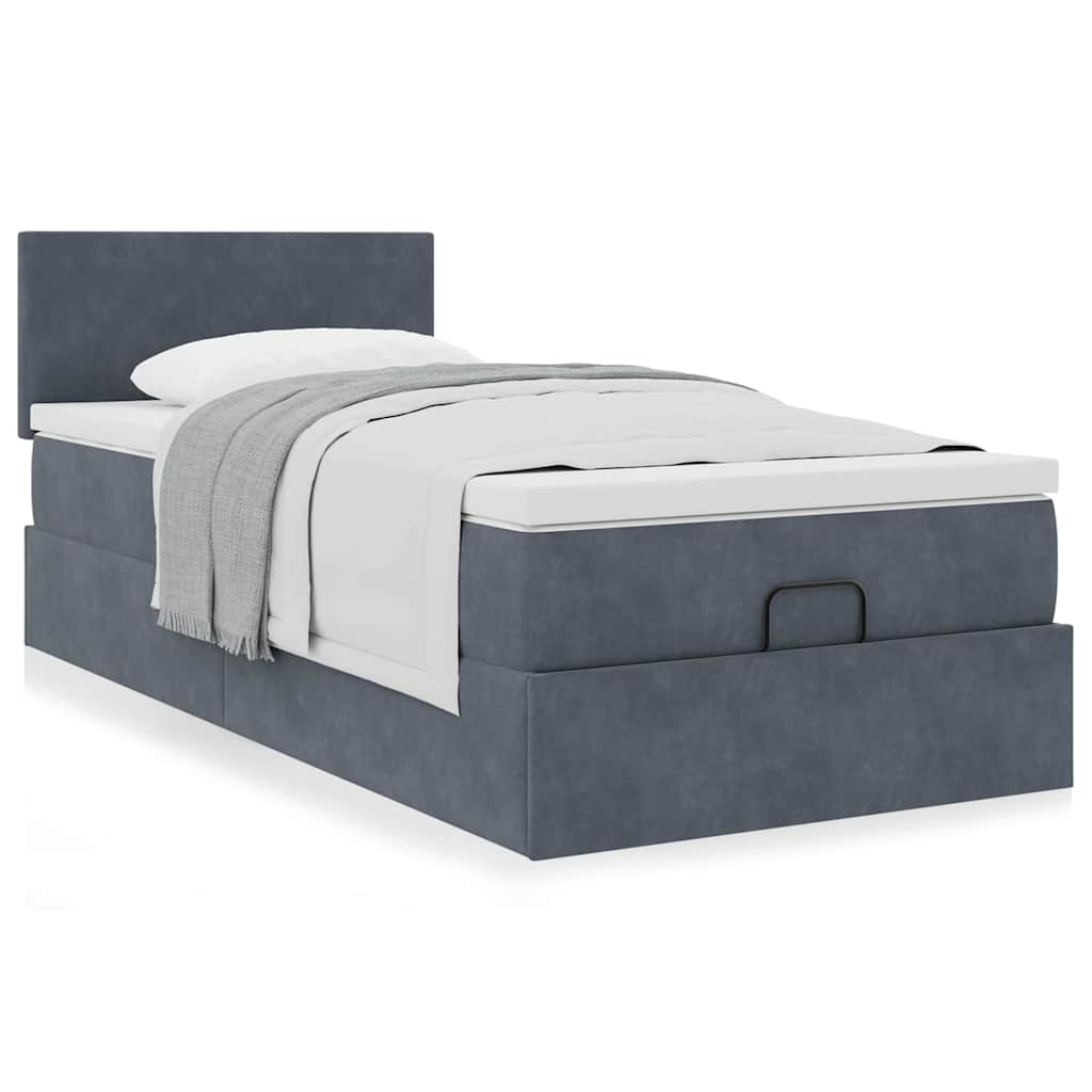 Vetonek Estructura cama otomana colchón terciopelo gris oscuro 90x190cm