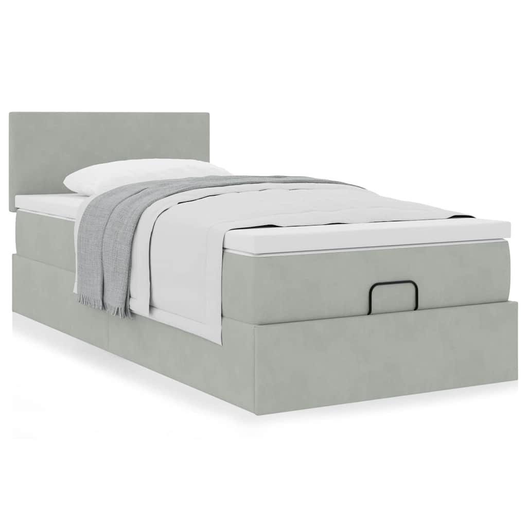 Vetonek Estructura cama otomana colchón terciopelo gris claro 90x200cm