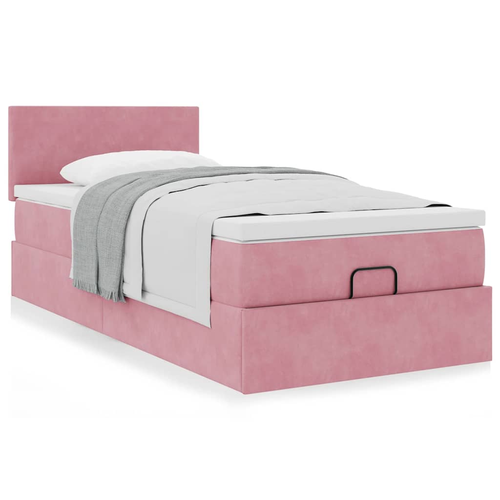 Vetonek Estructura de cama otomana colchón terciopelo rosa 90x200cm