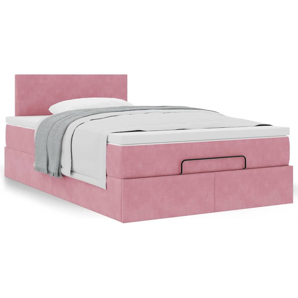 Vetonek Estructura cama otomana con colchón terciopelo rosa 120x190 cm