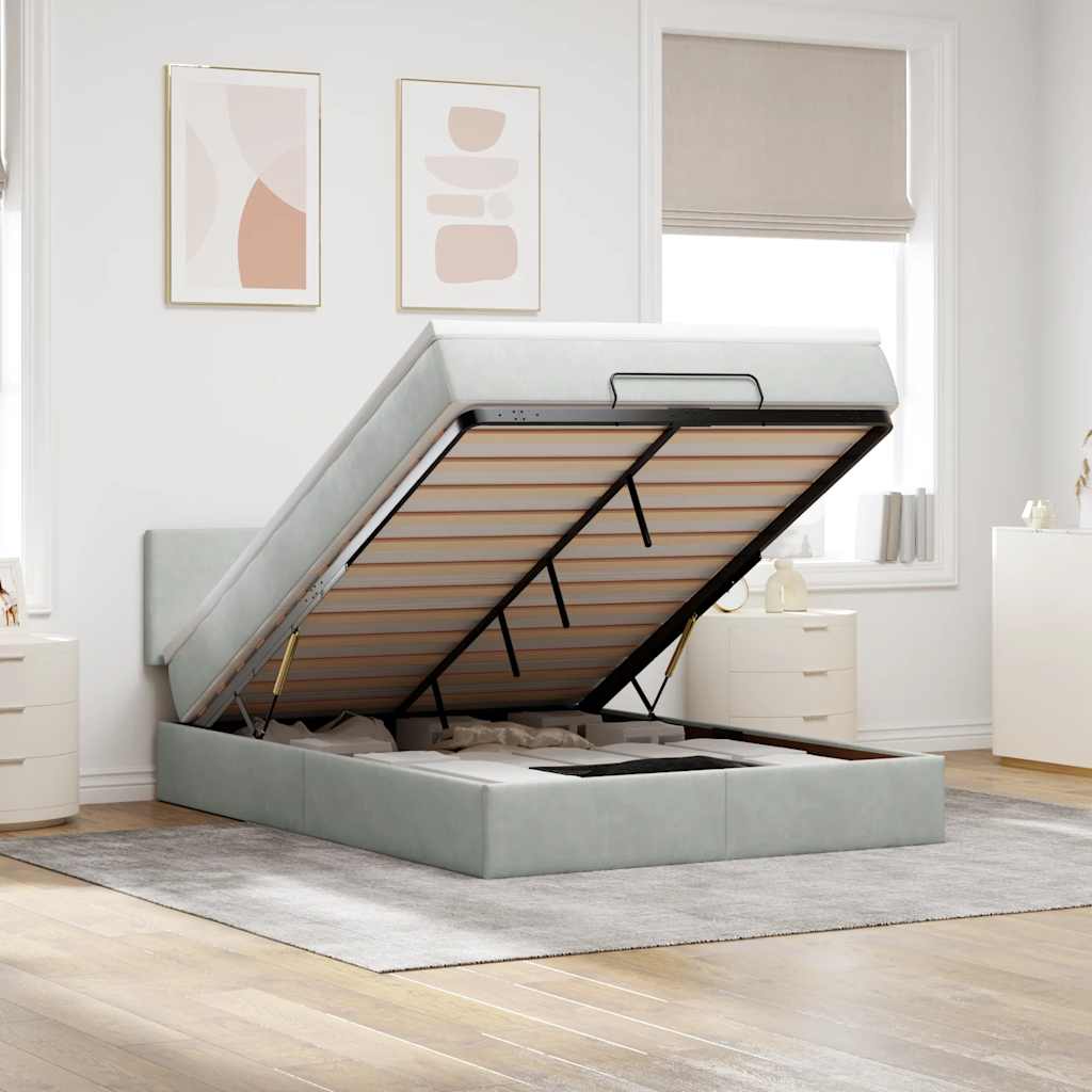 Vetonek Estructura cama otomana colchón terciopelo gris claro 140x190cm