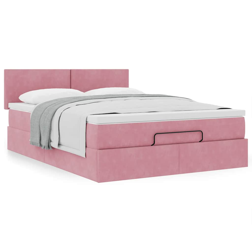 Vetonek Estructura cama otomana con colchón terciopelo rosa 140x190 cm