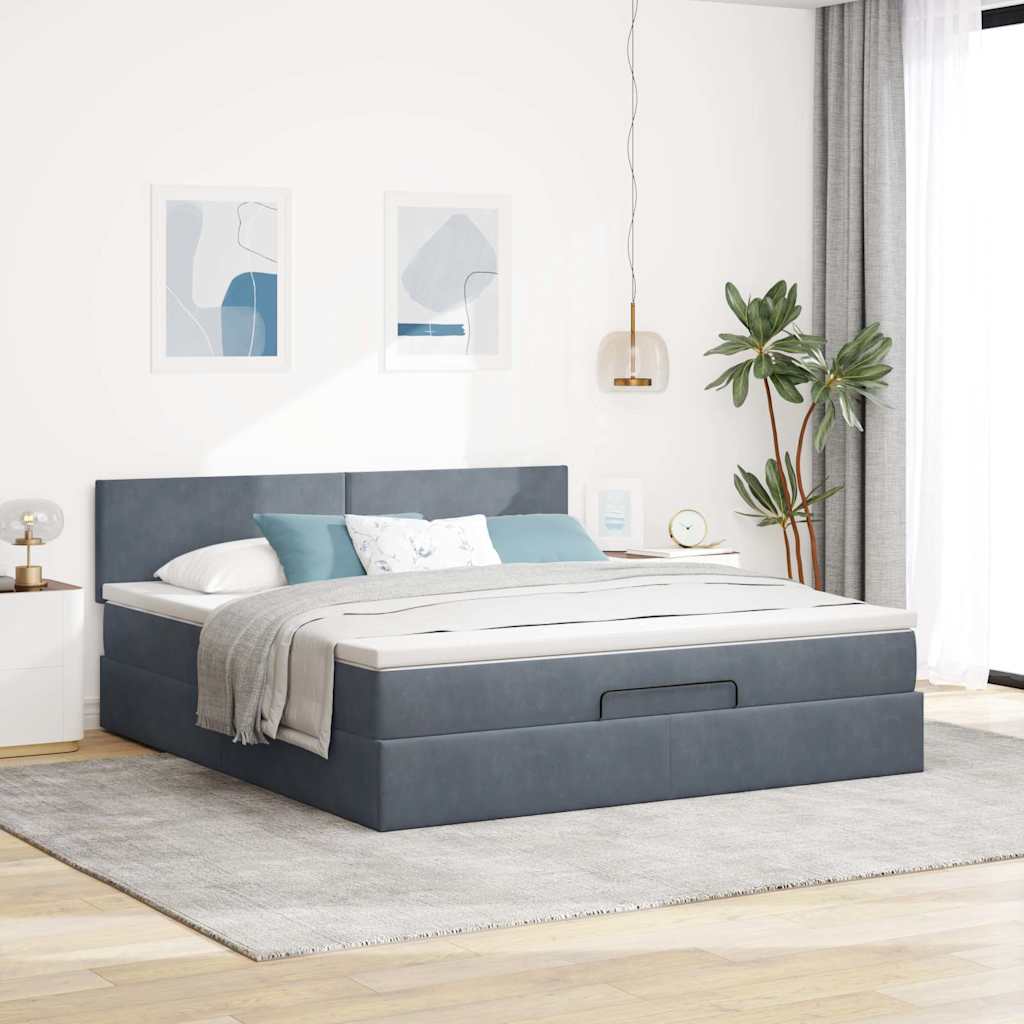 Ottoman bed structure with dark gray mattress 180x200cm