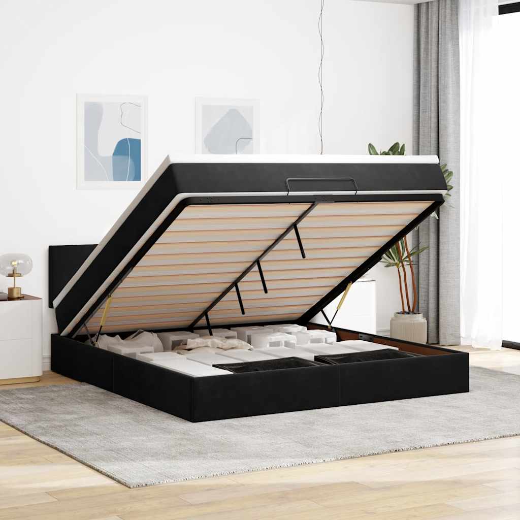 Vetonek Estructura de cama otomana con colchón negro 180x200cm