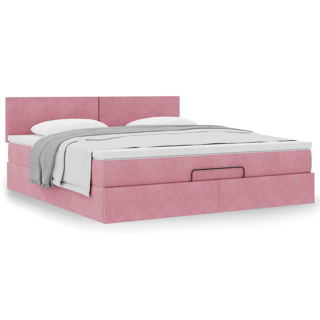 Vetonek Estructura cama otomana con colchón terciopelo rosa 180x200 cm