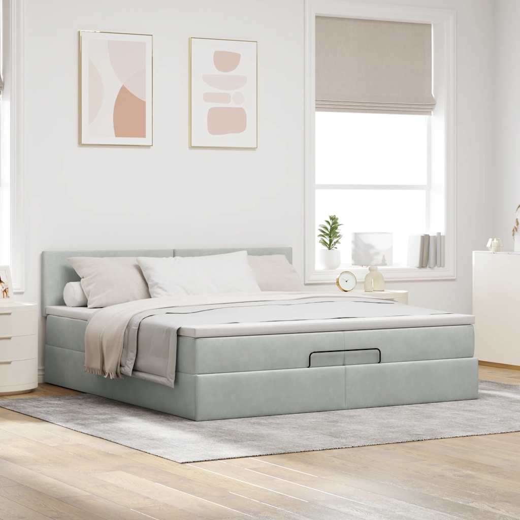 Ottoman bed structure with light gray mattress 200x200 cm v23