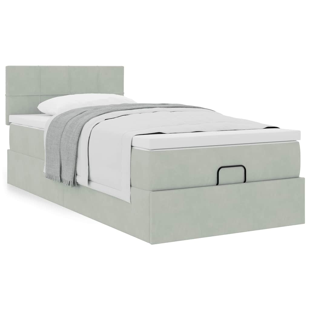 Vetonek Estructura cama otomana colchón terciopelo gris claro 80x200cm