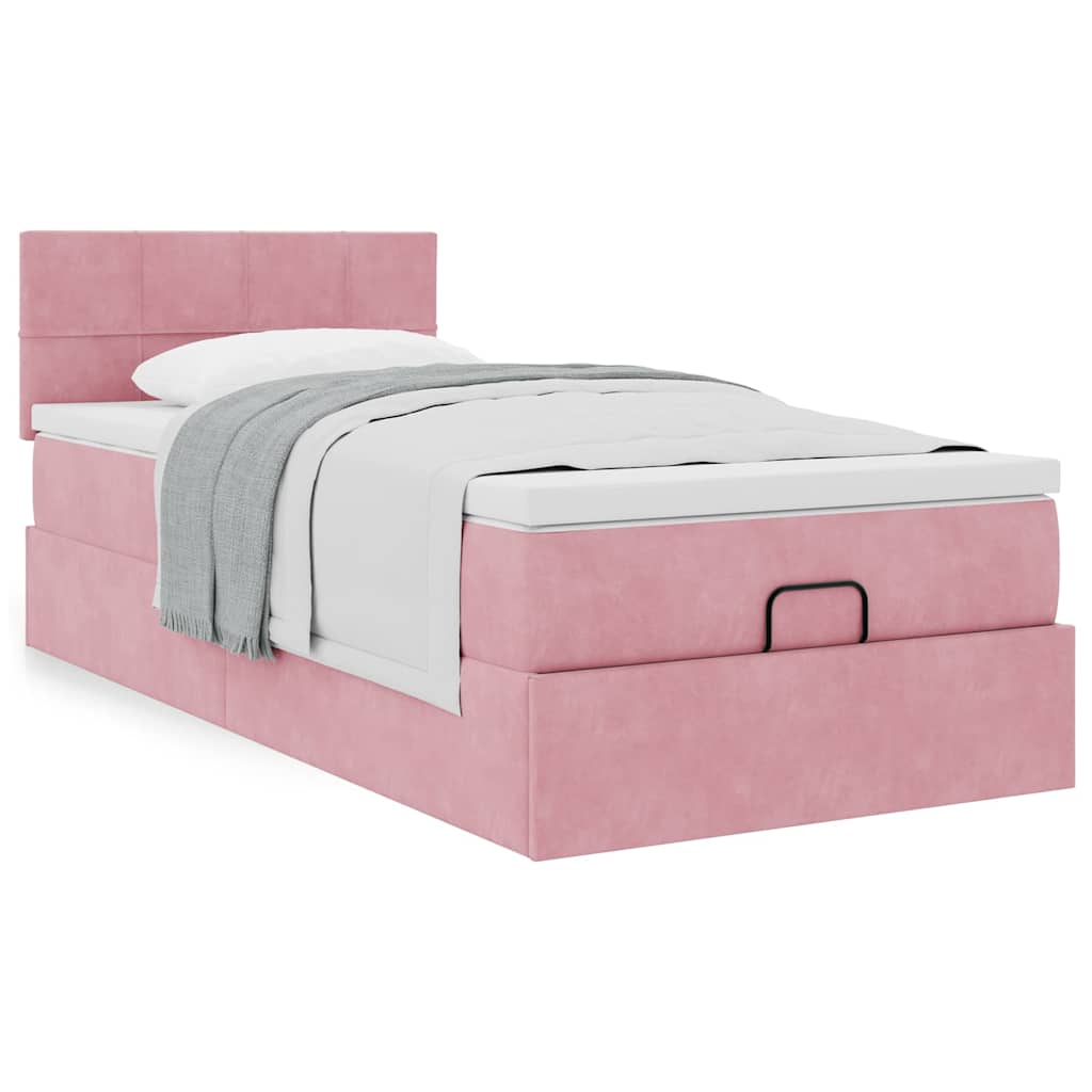 Vetonek Estructura cama otomana colchón terciopelo rosa 80x200cm