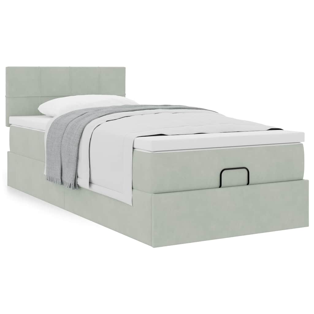 Vetonek Estructura cama otomana colchón terciopelo gris claro 90x190cm