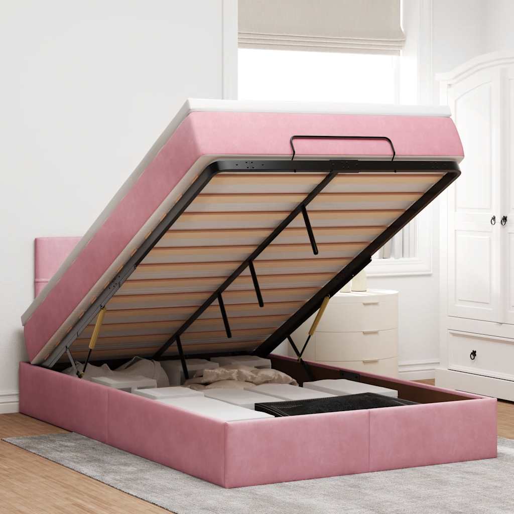 Vetonek Estructura cama otomana con colchón terciopelo rosa 120x190 cm