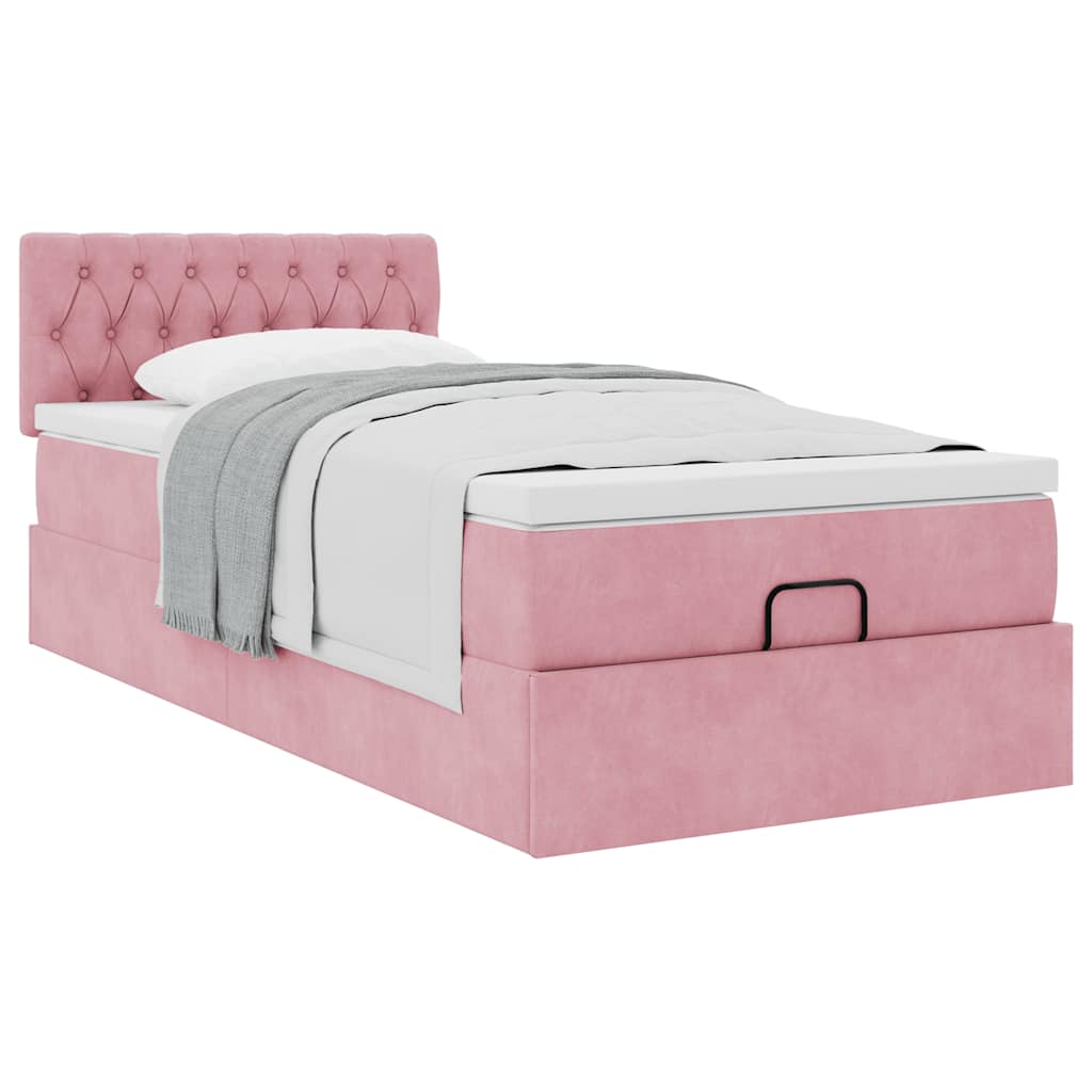 Vetonek Estructura cama otomana con colchón terciopelo rosa 90x190cm