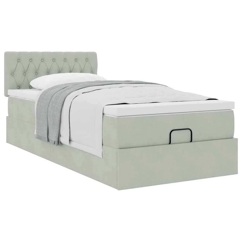 Vetonek Estructura cama otomana colchón terciopelo gris claro 90x200cm