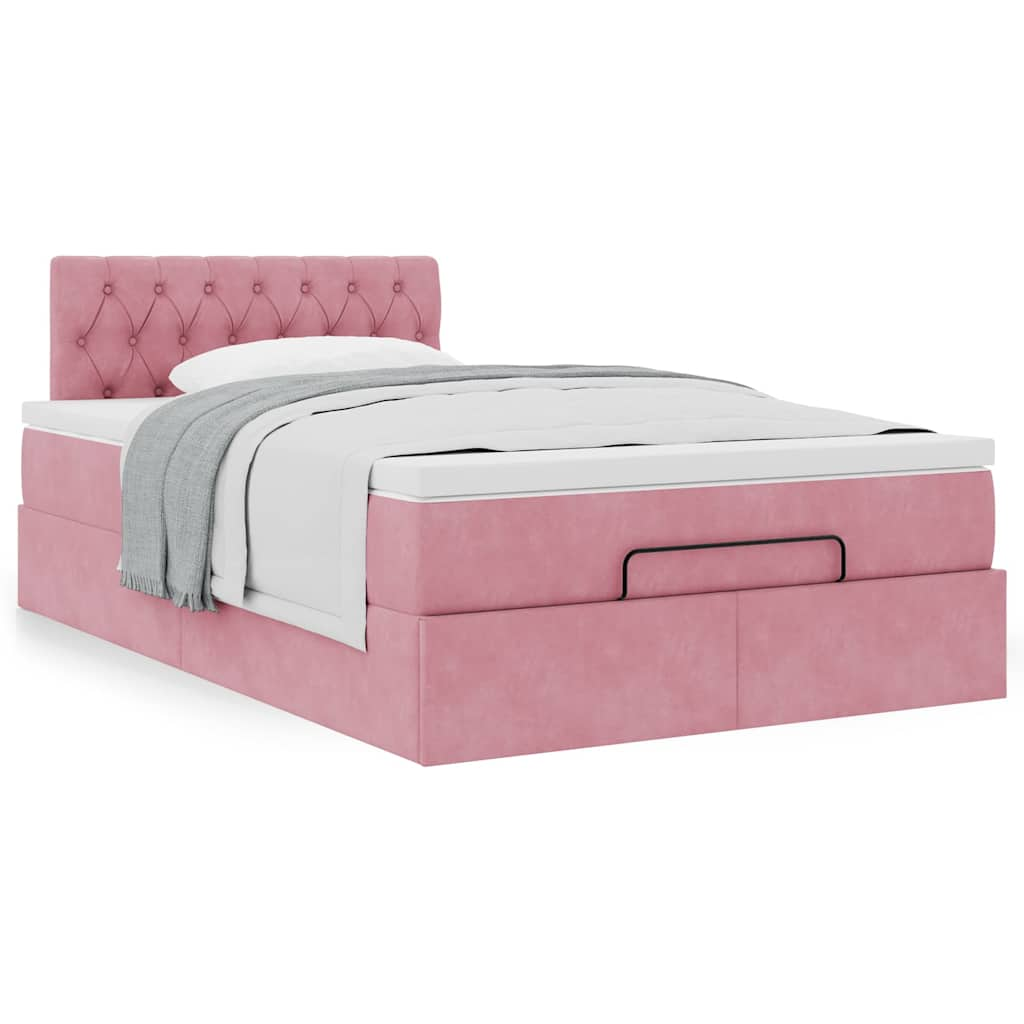 Vetonek Estructura cama otomana con colchón terciopelo rosa 120x190 cm