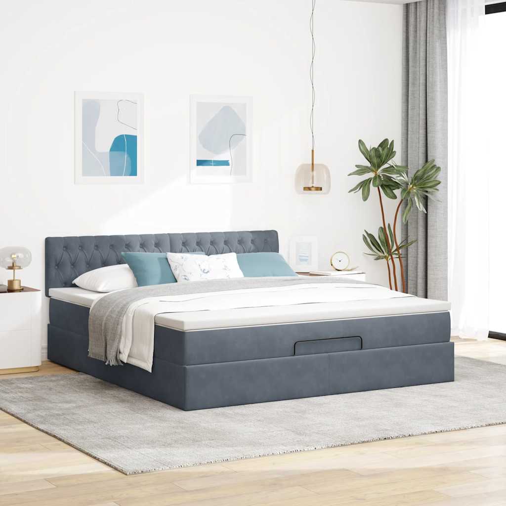 Ottoman bed structure with dark gray mattress 180x200cm