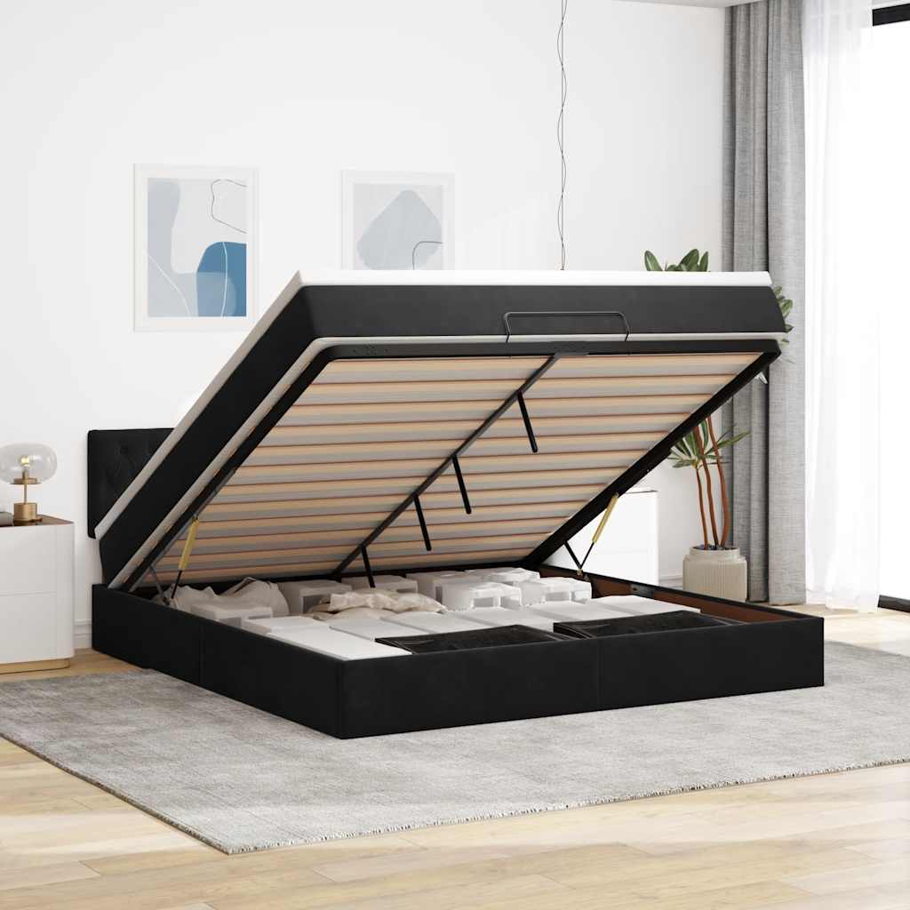 Vetonek Estructura de cama otomana con colchón negro 180x200cm