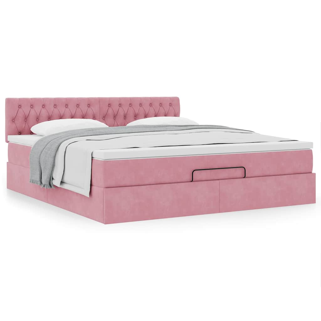 Vetonek Estructura cama otomana con colchón terciopelo rosa 180x200 cm