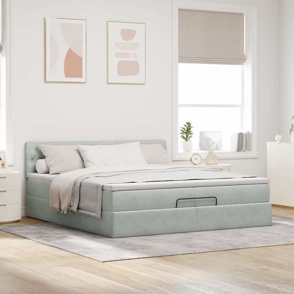 Ottoman bed structure with light gray mattress 200x200 cm v67