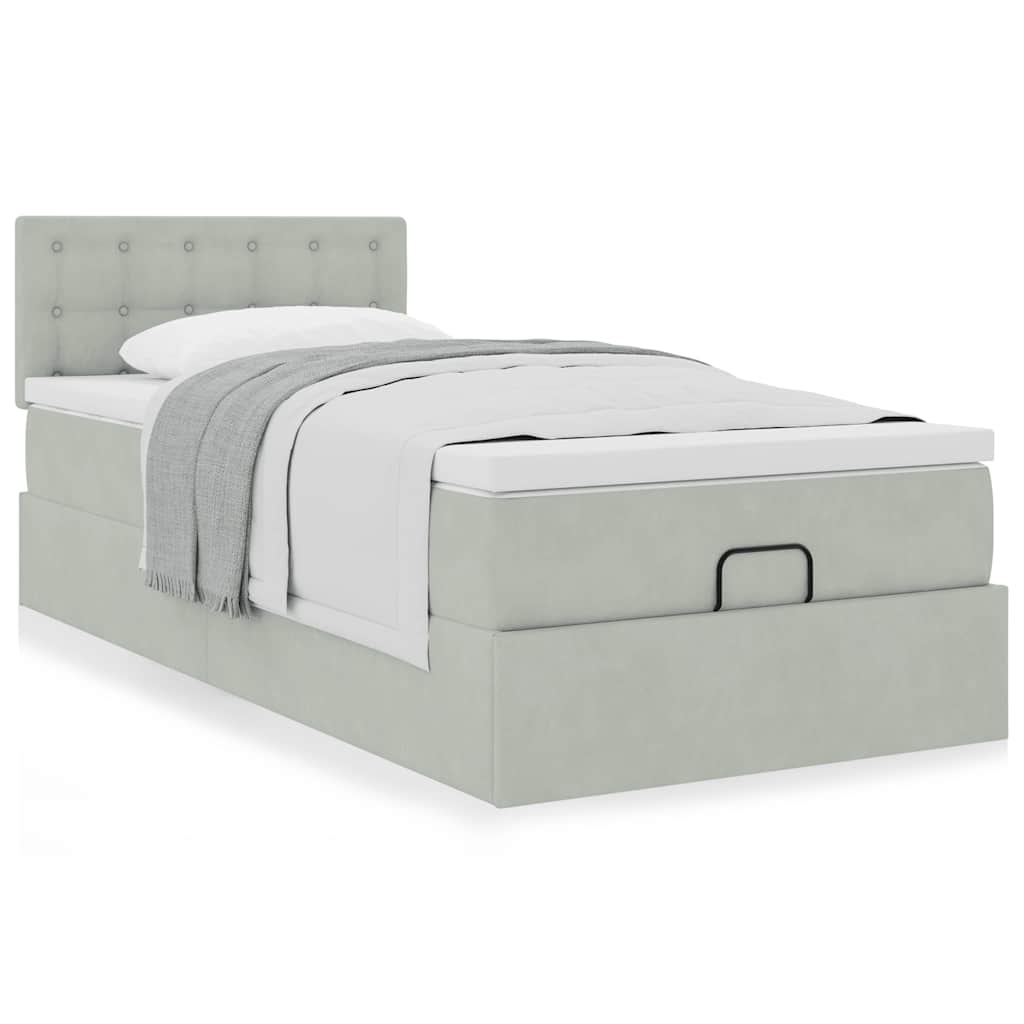 Vetonek Estructura cama otomana colchón terciopelo gris claro 80x200cm