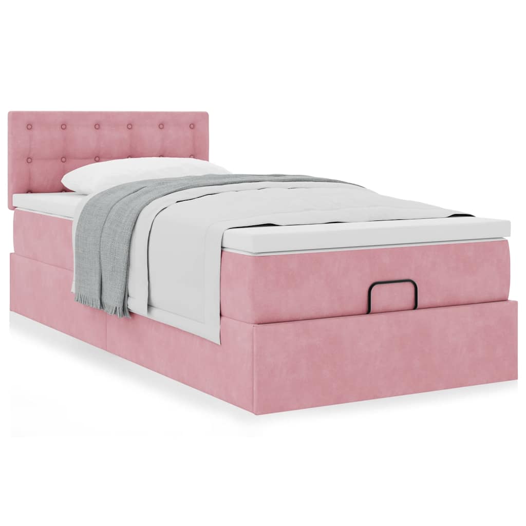 Vetonek Estructura cama otomana colchón terciopelo rosa 80x200cm