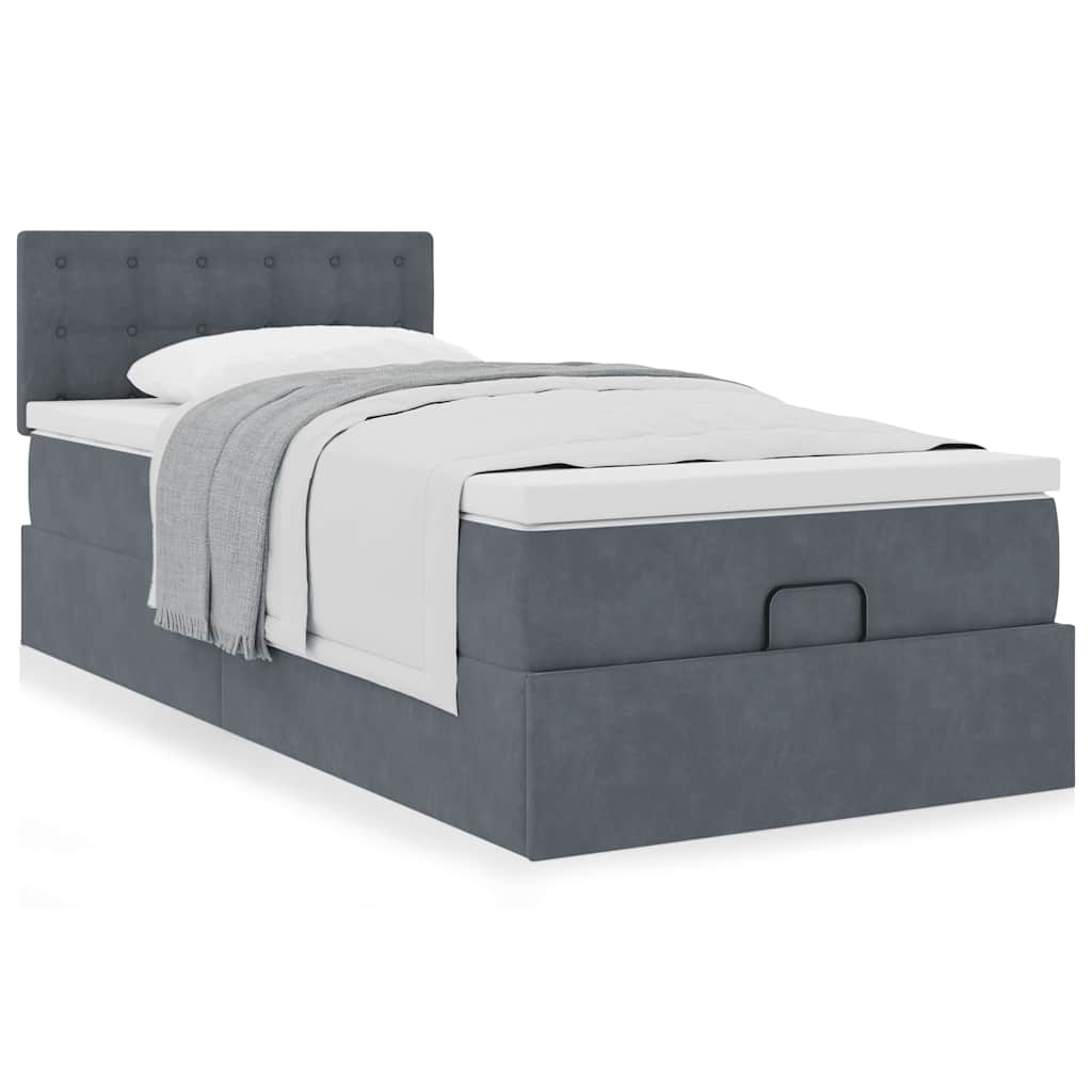 Vetonek Estructura cama otomana colchón terciopelo gris oscuro 90x190cm