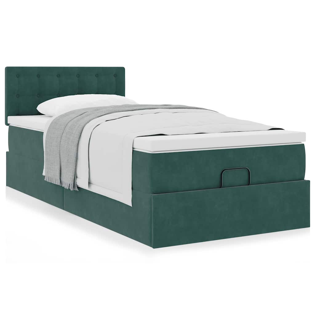 Vetonek Estructura de cama otomana con colchón terciopelo verde oscuro