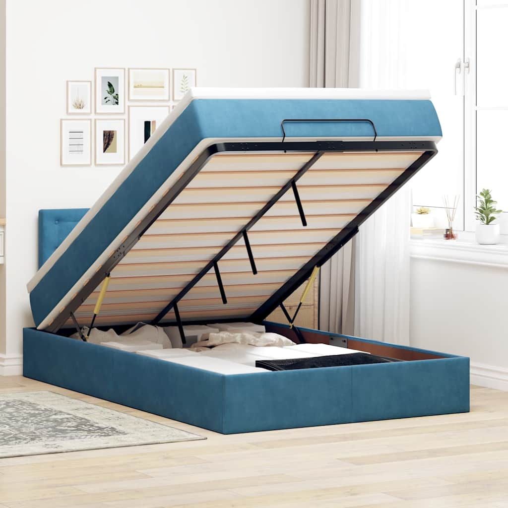 Vetonek Estructura de cama otomana colchón terciopelo azul oscuro