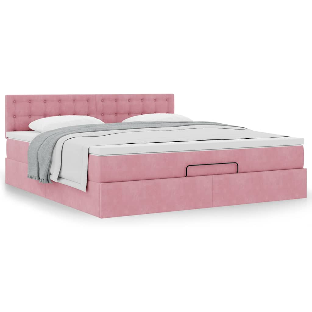 Vetonek Estructura cama otomana con colchón terciopelo rosa 180x200 cm