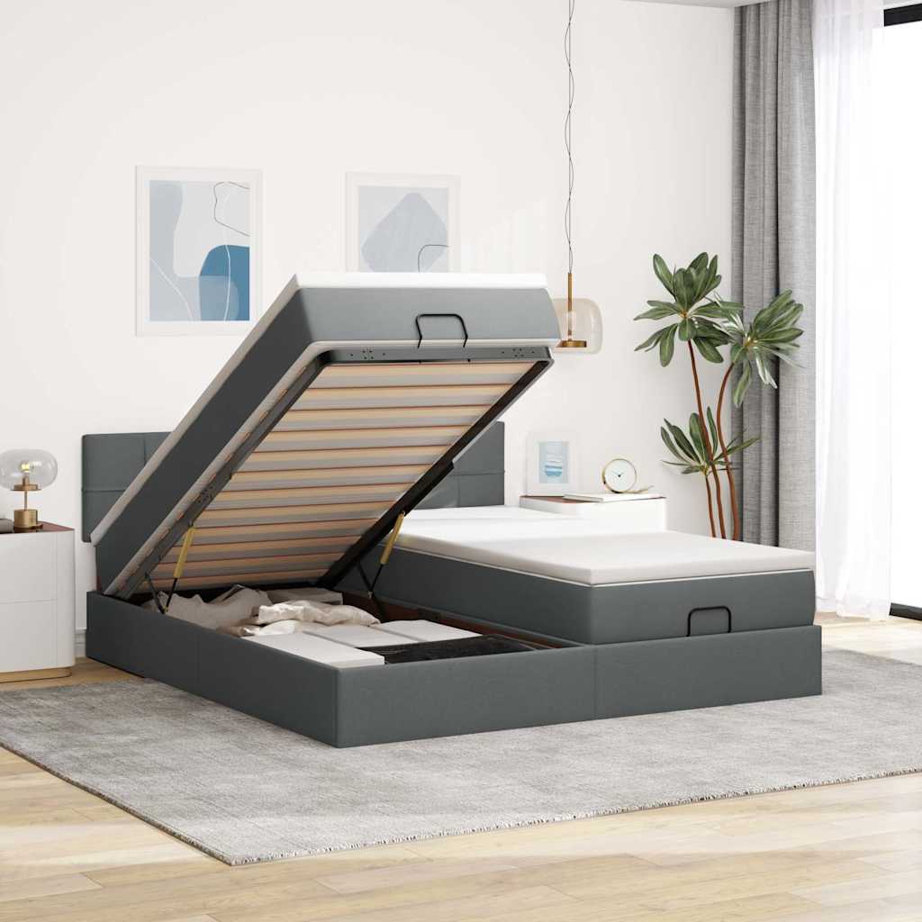 Vetonek Estructura cama otomana colchones tela gris oscuro 180x200cm