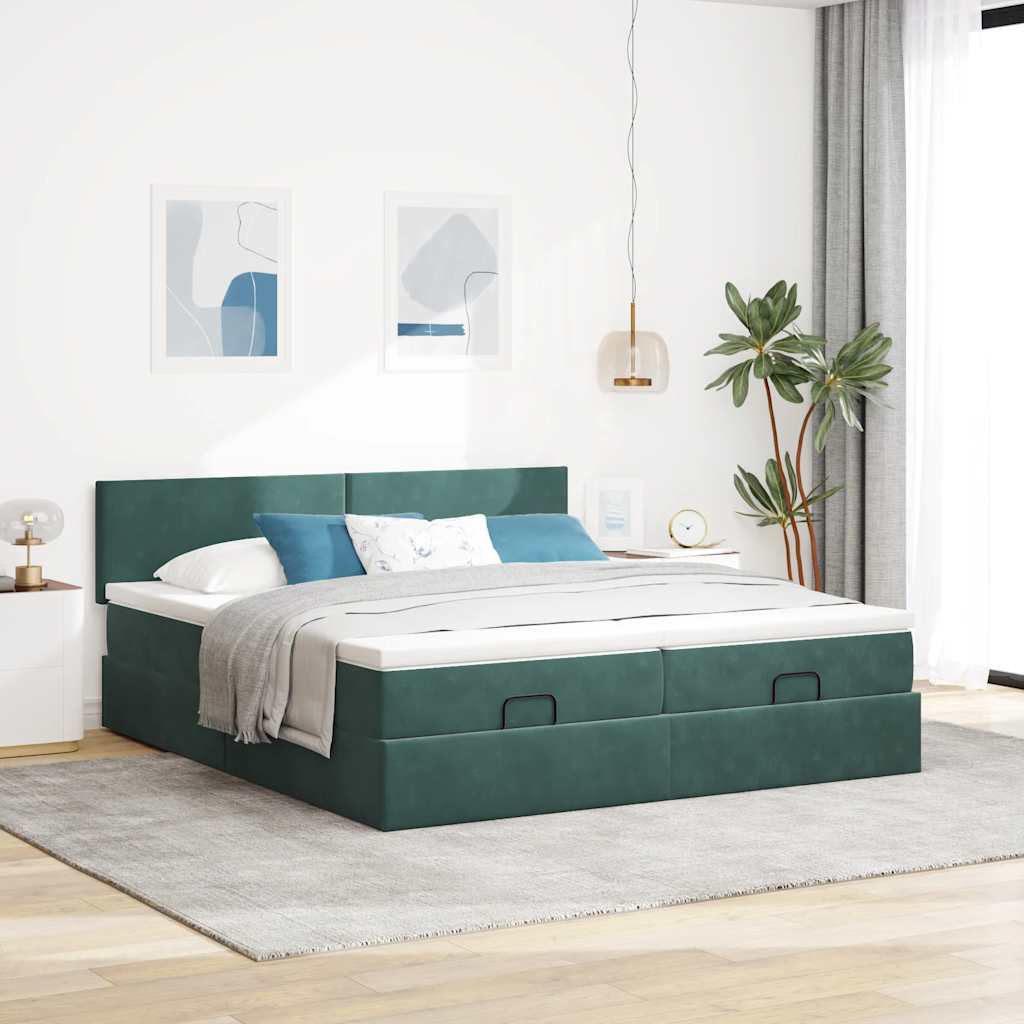 Otomana bed structure mattresses dark green velvet