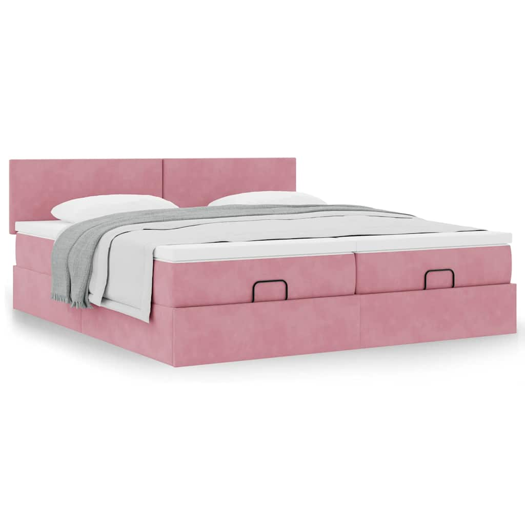 Vetonek Estructura de cama otomana colchones terciopelo rosa 200x200cm