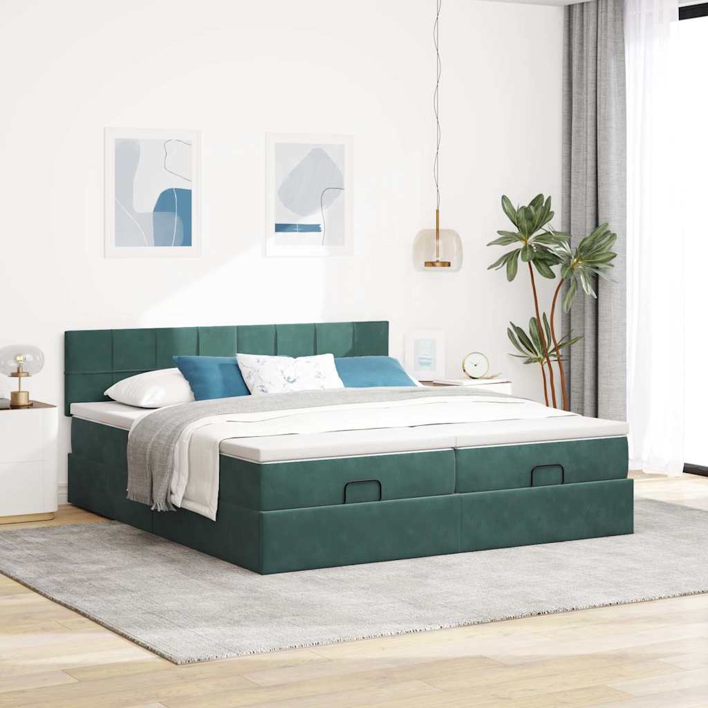 Otomana bed structure mattresses dark green velvet