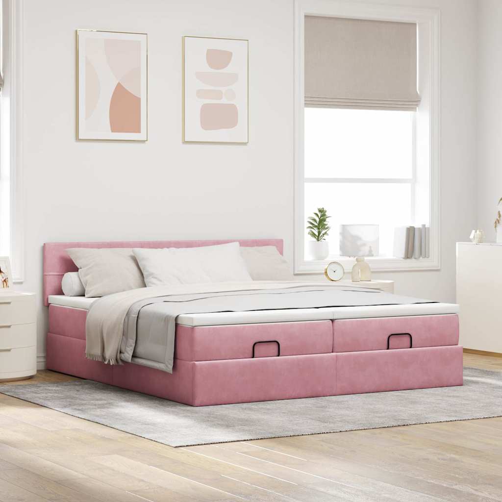 Ottoman Bed Structure Mattresses Rose velvet 200x200cm