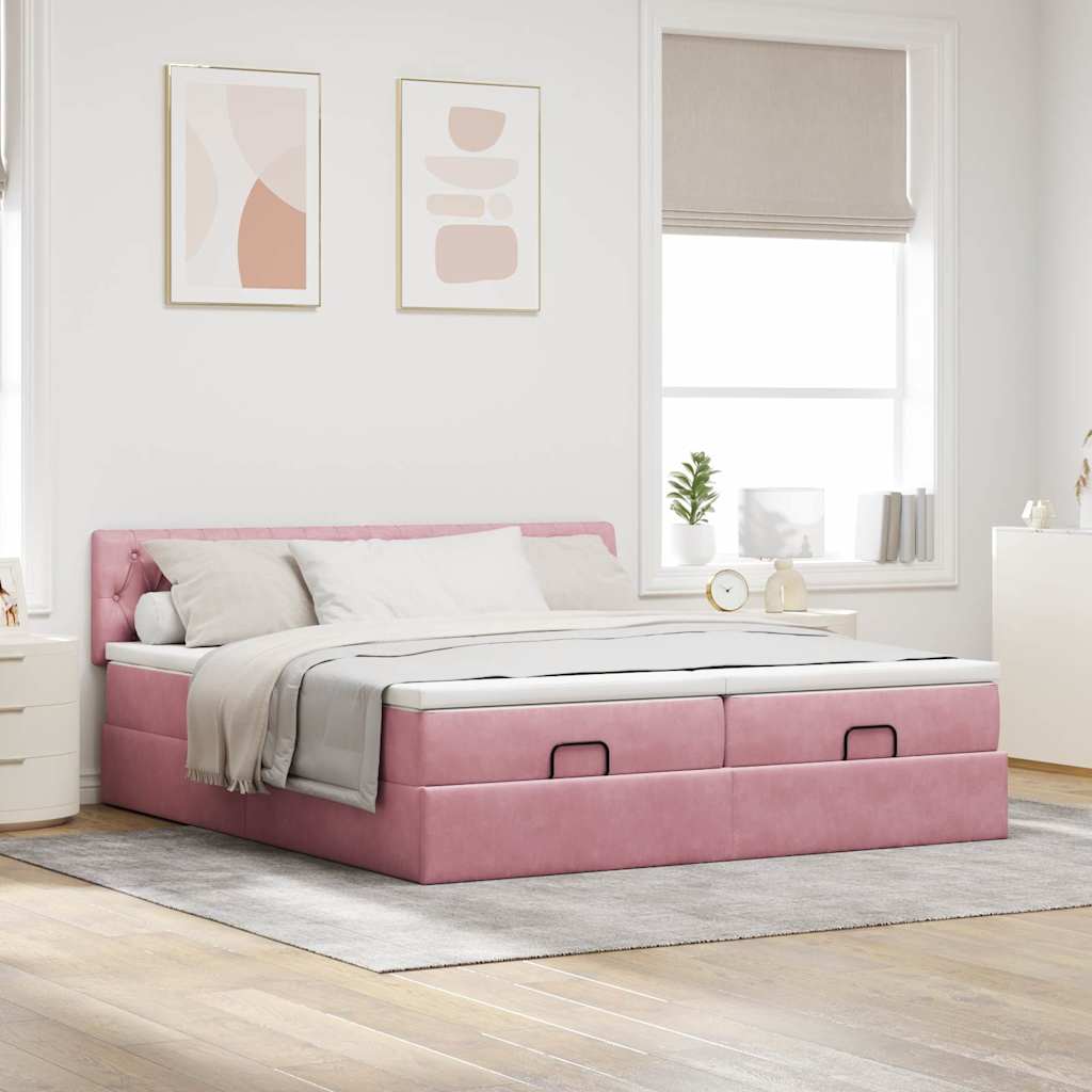 Ottoman Bed Structure Mattresses Pink velvet 180x200cm