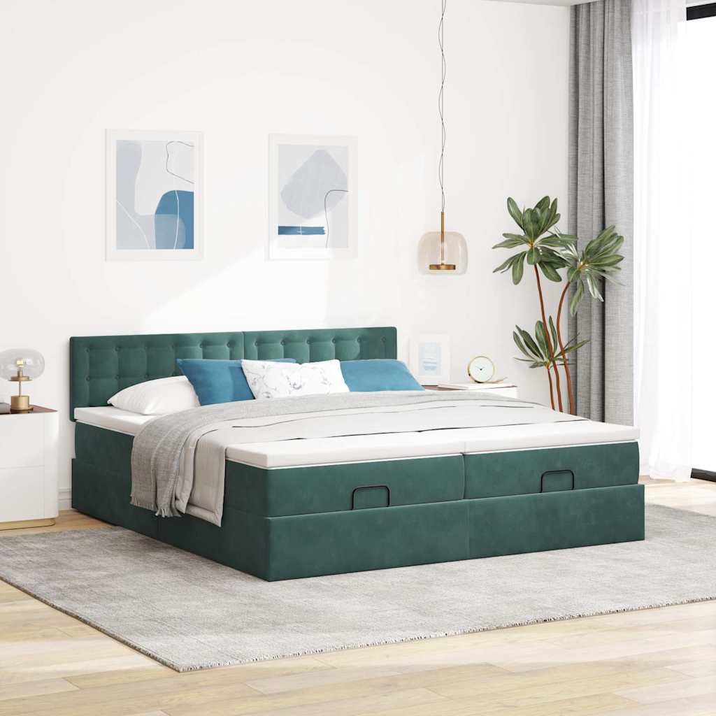 Otomana bed structure mattresses dark green velvet