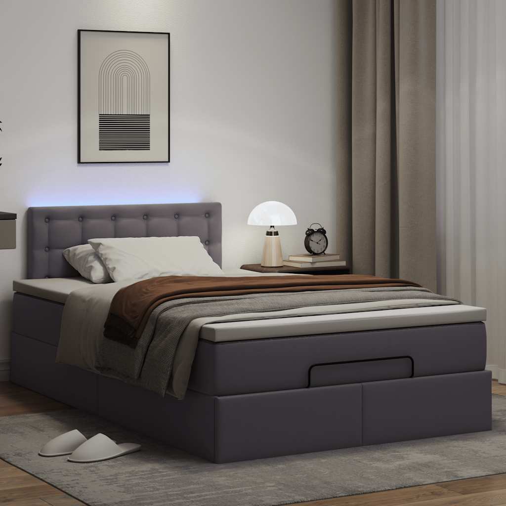 Vetonek Estructura cama otomana colchón gris 120x190 cm cuero sintético