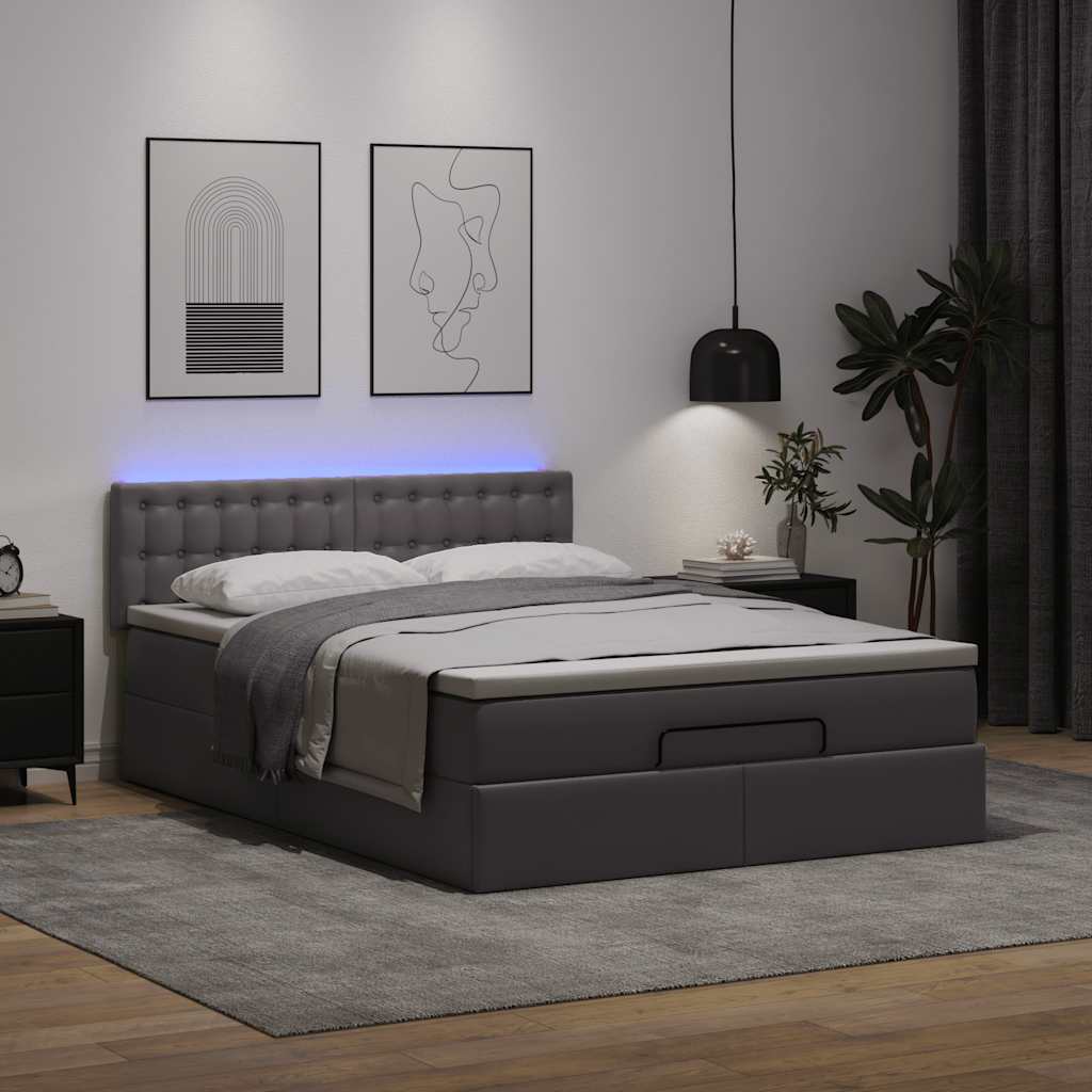 Vetonek Estructura cama otomana colchón cuero sintético gris 140x200cm