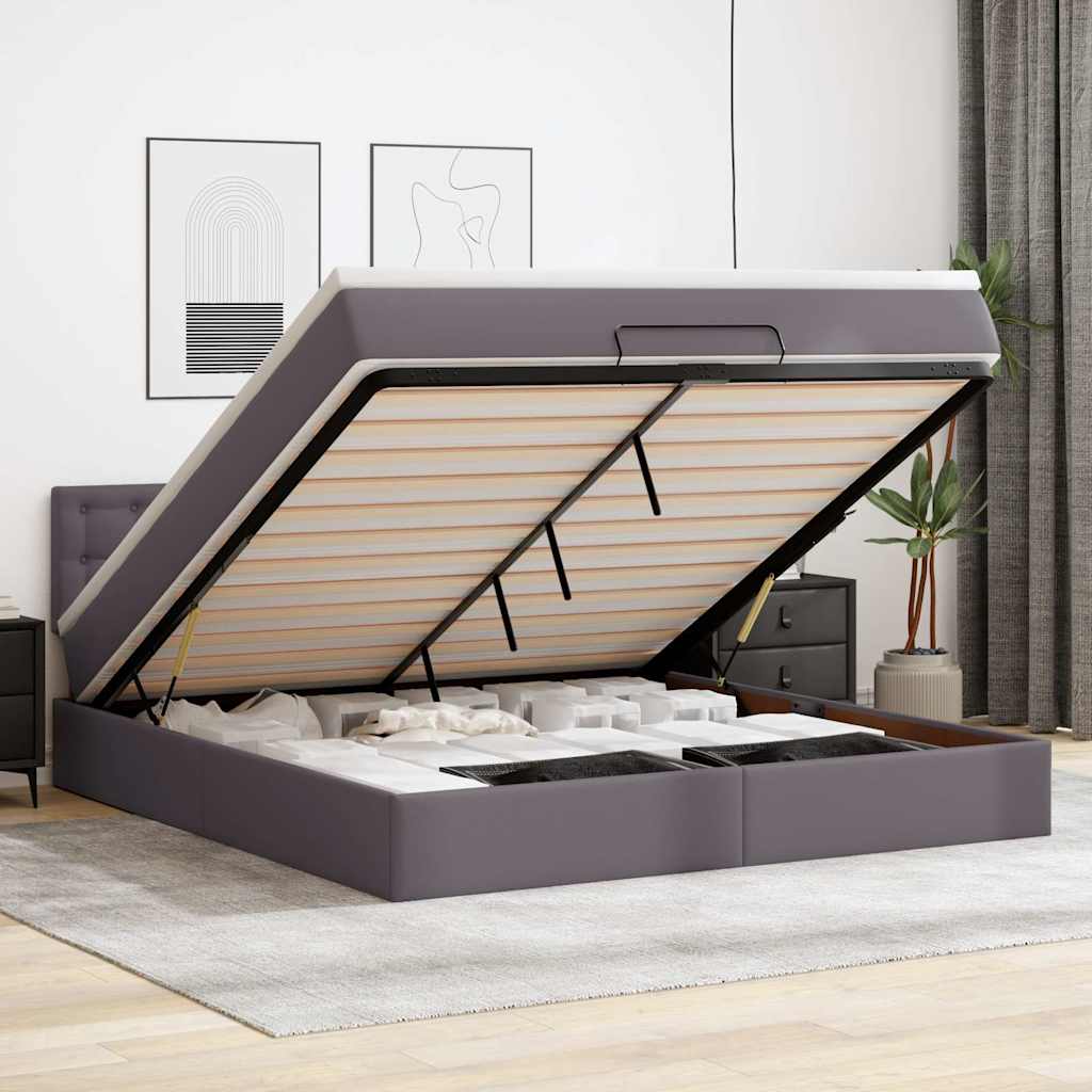 Vetonek Estructura cama otomana colchón cuero sintético gris 160x200cm