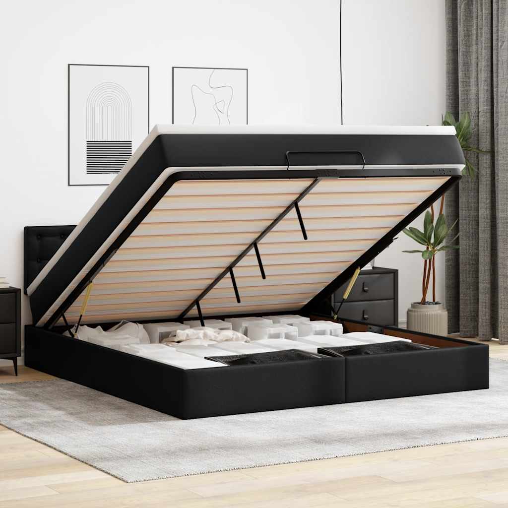 Vetonek Estructura cama otomana colchón cuero sintético negro 180x200cm