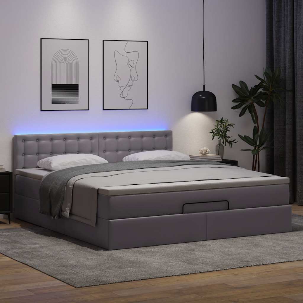 Vetonek Estructura cama otomana colchón cuero sintético gris 180x200cm