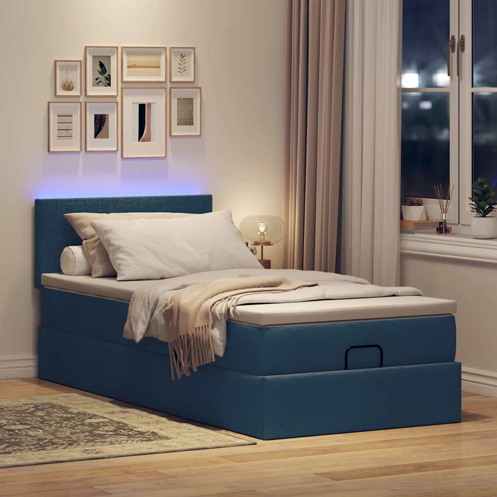 Ottoman bed structure with mattress, blue 90x190 cm