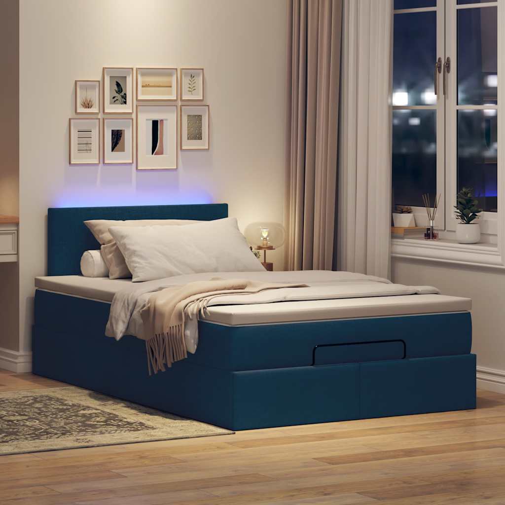 Ottoman bed structure Blue fabric mattress 120x190 cm