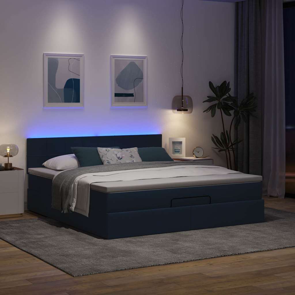 Ottoman bed structure with mattress, blue 180x200cm