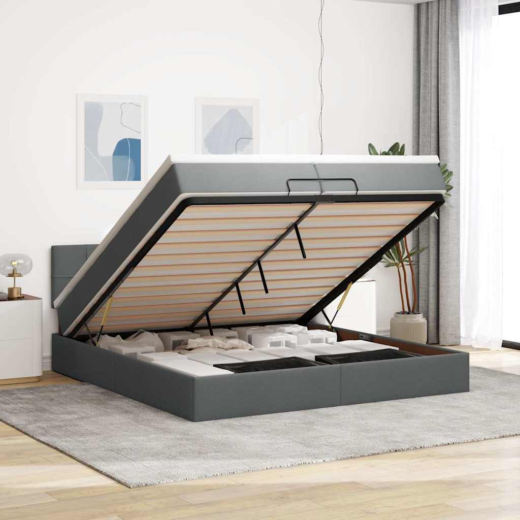 Vetonek Estructura cama otomana colchones tela gris oscuro 200x200cm